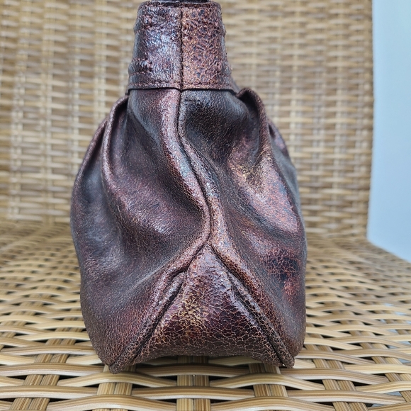 Elliott Lucca Bag Shoulder Handbag Leather Distressed Maroon Gold Hardware Braid - Picture 9 of 15